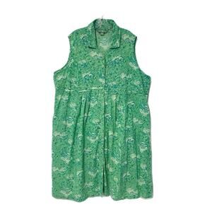 APRIL CORNELL Dress Womens W2/4X Green Floral Prairie Cottagecore Peasant Cotton